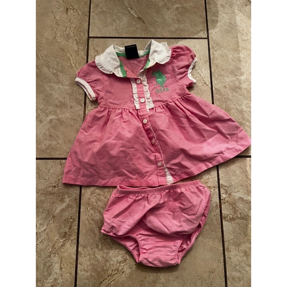 U.S. Polo Assn. 2 Piece Set Toddler 6/9M Pink Collared Button Front Shirt Dress